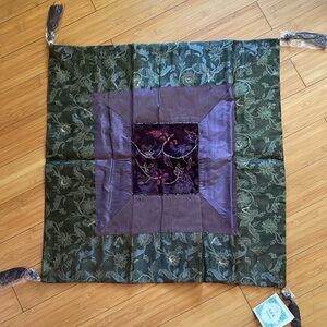 Pillow sham for decorative 26” x 26” pillow. Plum and green shades with sequins.